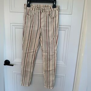 Cream, Red, & Gray Striped Jeggings